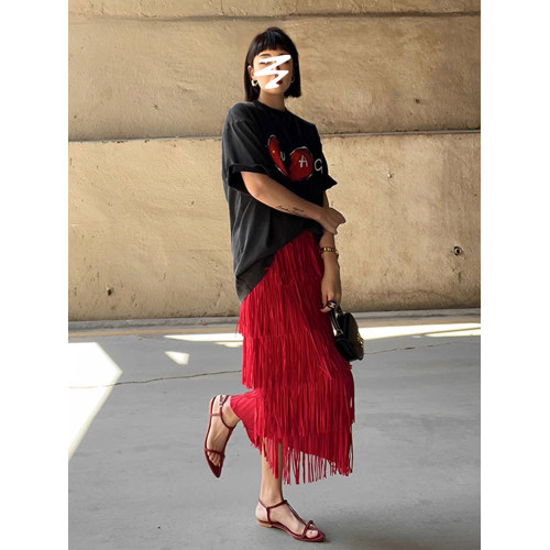 宅家褶皺高級流蘇裙2025女裝夏季新款小衆氣質百搭顯瘦上衣半身裙