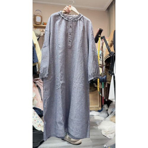 1218S春款家亞麻棉連衣裙木耳領 胸圍132衣長114