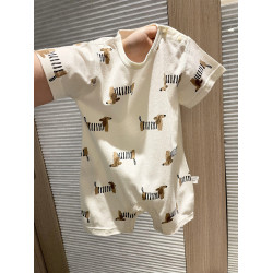 嬰兒連體衣夏季薄款短袖無骨哈衣純棉衣服中開肩開寶寶爬服空調服