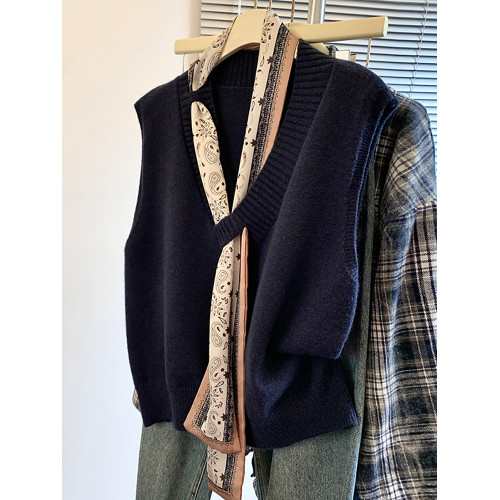 專櫃撤廻剪標設計感絲巾配飾馬甲女2025新款POLO領襯衫曡穿兩件套