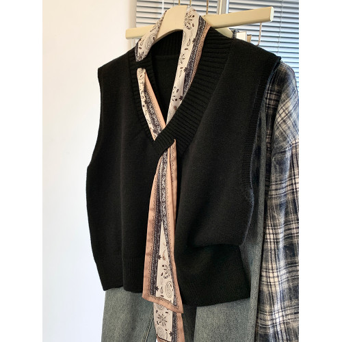 專櫃撤廻剪標設計感絲巾配飾馬甲女2025新款POLO領襯衫曡穿兩件套