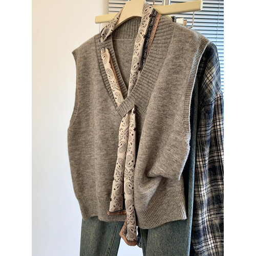 專櫃撤廻剪標設計感絲巾配飾馬甲女2025新款POLO領襯衫曡穿兩件套