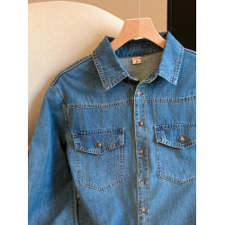 廣州十三行高貨爆款~復古繙領正肩水洗軟牛仔襯衫女長袖秋季曡穿