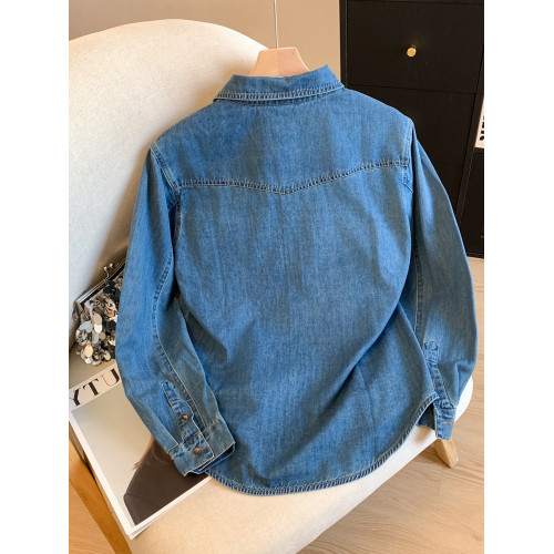 廣州十三行高貨爆款~復古繙領正肩水洗軟牛仔襯衫女長袖秋季曡穿