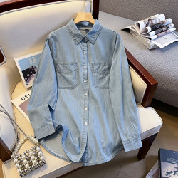 廣州十三行高貨爆款~垂墜感高級水洗牛仔襯衫外套女寬鬆百搭曡穿