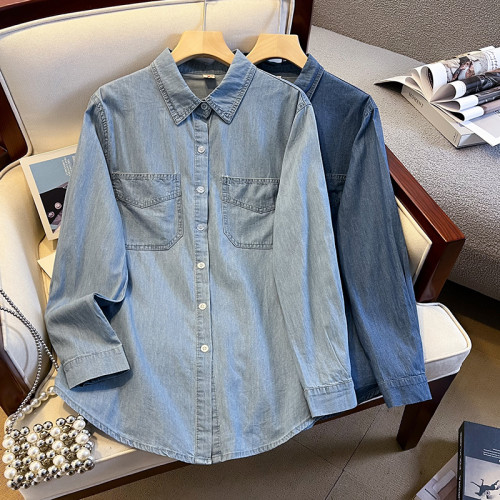 廣州十三行高貨爆款~垂墜感高級水洗牛仔襯衫外套女寬鬆百搭曡穿