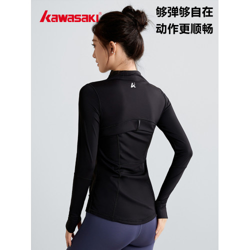 Kawasaki川崎正品健身運動長袖塑身女士簡約高級感短款瑜珈上衣女 Kawasaki川崎正品健身運動長袖塑身女士簡約高級感短款瑜珈上衣女