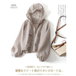 防曬衣女2025新款通勤百搭透氣輕薄外套寬鬆短款純色連帽防曬服