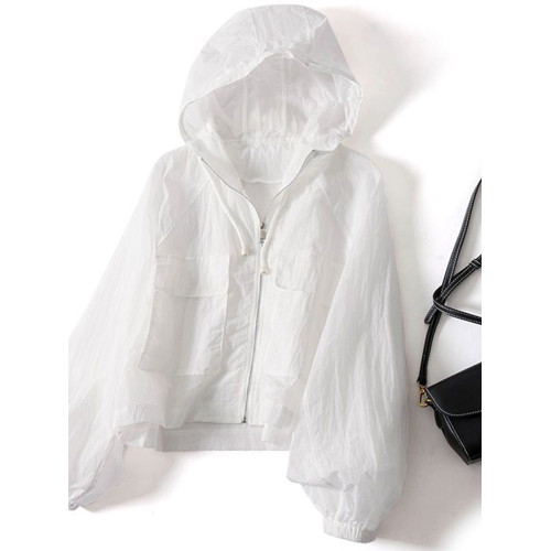 防曬衣女2025新款通勤百搭透氣輕薄外套寬鬆短款純色連帽防曬服