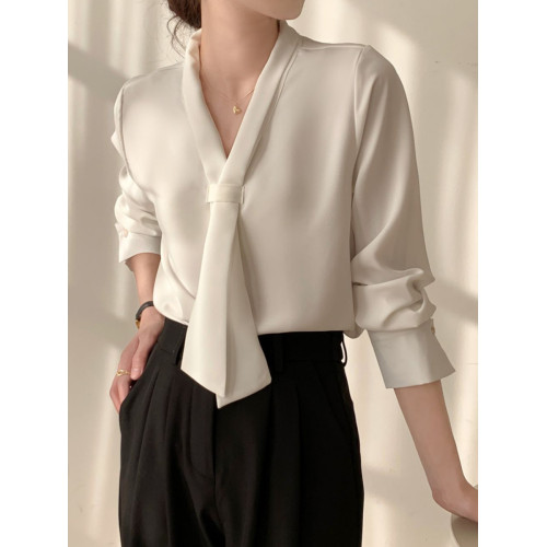 大碼女裝領帶襯衫半身裙套裝胖mm長袖雪紡襯衫職業打底襯衣套裝裙