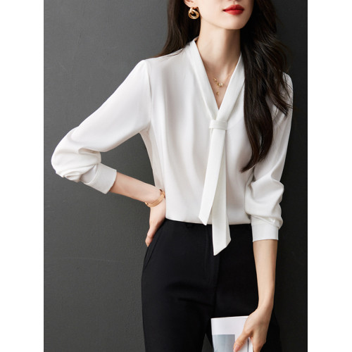 大碼女裝領帶襯衫半身裙套裝胖mm長袖雪紡襯衫職業打底襯衣套裝裙