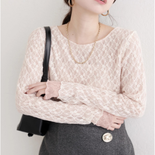 2025秋冬款日系雙面蕾絲氣質甜美打底衫上衣