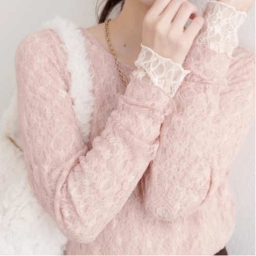 2025秋冬款日系雙面蕾絲氣質甜美打底衫上衣