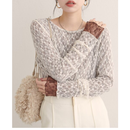2025秋冬款日系雙面蕾絲氣質甜美打底衫上衣