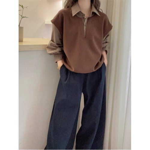 文藝復古格子襯衫女長袖春秋女裝2026設計感假兩件內搭打底衫上衣