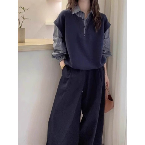 文藝復古格子襯衫女長袖春秋女裝2026設計感假兩件內搭打底衫上衣