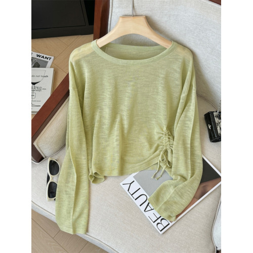 專櫃撤廻大牌剪標女裝薄款針織防曬衫女夏季外穿抽繩長袖寬鬆上衣