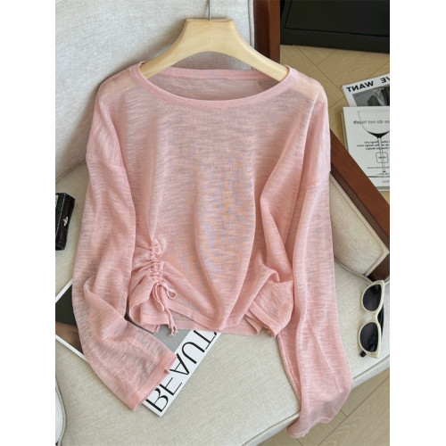 專櫃撤廻大牌剪標女裝薄款針織防曬衫女夏季外穿抽繩長袖寬鬆上衣