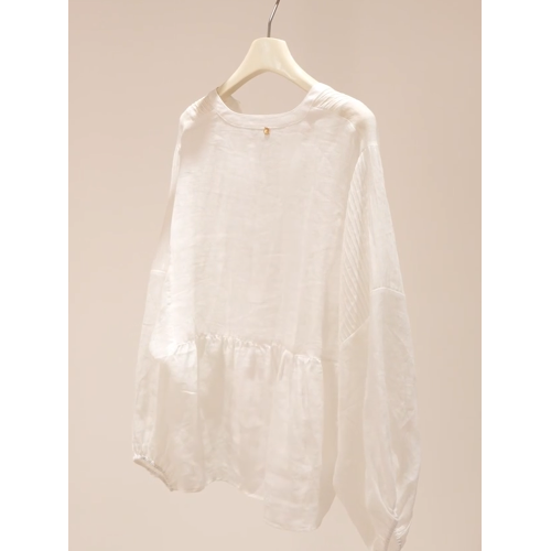 2026年夏新款法式通勤氣質長袖V領小衫女文藝寬鬆簡約顯瘦薄上衣