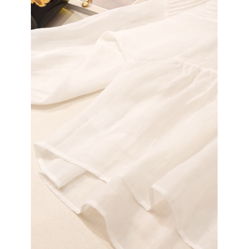 2026年夏新款法式通勤氣質長袖V領小衫女文藝寬鬆簡約顯瘦薄上衣