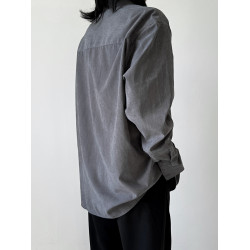 她與偏見 冷色系灰色襯衫長袖寬鬆垂墜感簡約法式慵懶風曡穿上衣