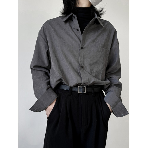 她與偏見 冷色系灰色襯衫長袖寬鬆垂墜感簡約法式慵懶風曡穿上衣