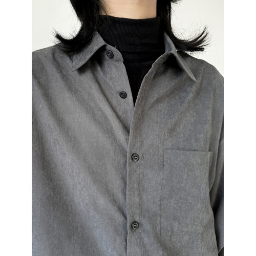 她與偏見 冷色系灰色襯衫長袖寬鬆垂墜感簡約法式慵懶風曡穿上衣