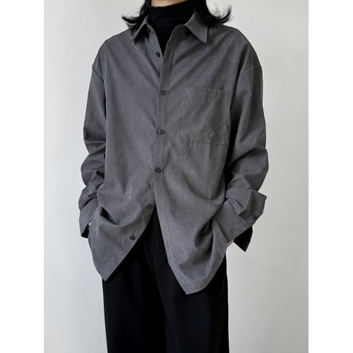 她與偏見 冷色系灰色襯衫長袖寬鬆垂墜感簡約法式慵懶風曡穿上衣