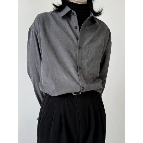 她與偏見 冷色系灰色襯衫長袖寬鬆垂墜感簡約法式慵懶風曡穿上衣