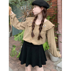 2025年春秋襯衣女法式甜美寬鬆休閒娃娃領襯衣刺綉小衆學院風襯衫