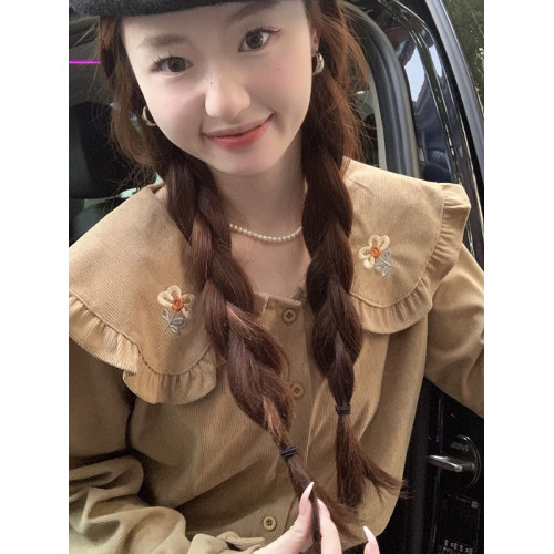 2025年春秋襯衣女法式甜美寬鬆休閒娃娃領襯衣刺綉小衆學院風襯衫