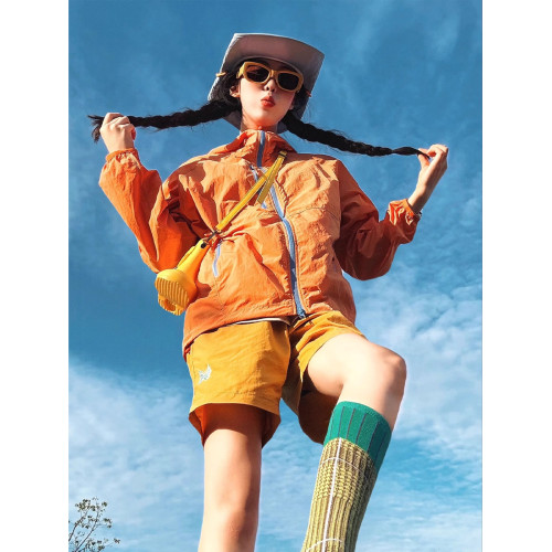 菠蘿黃多巴胺輕薄防曬衣女夏季蝴蝶速乾短褲山系戶外騎行運動套裝