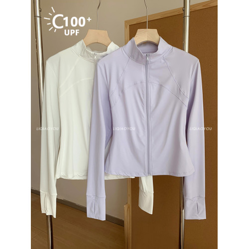 李喬優 冰感立領修身防曬衣女2025夏抗UV輕薄透氣顯瘦瑜珈服外套