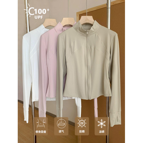 李喬優 冰感立領修身防曬衣女2025夏抗UV輕薄透氣顯瘦瑜珈服外套