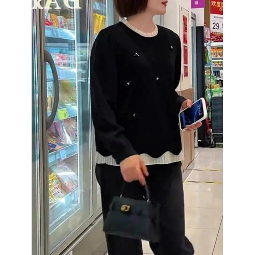 黑色假兩件釘珠襯衫女2026春季新款大碼胖MM寬鬆顯瘦長袖百搭上衣