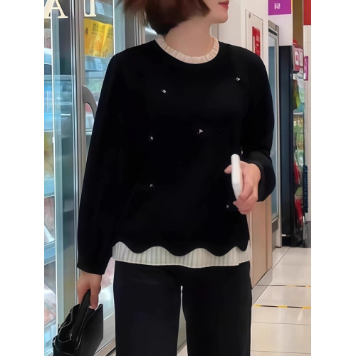 黑色假兩件釘珠襯衫女2026春季新款大碼胖MM寬鬆顯瘦長袖百搭上衣