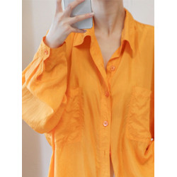 春季多巴胺~橙色vintage襯衫女小衆長袖橘色襯衣慵懶風寬鬆上衣