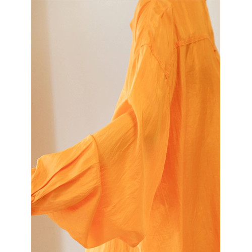 春季多巴胺~橙色vintage襯衫女小衆長袖橘色襯衣慵懶風寬鬆上衣