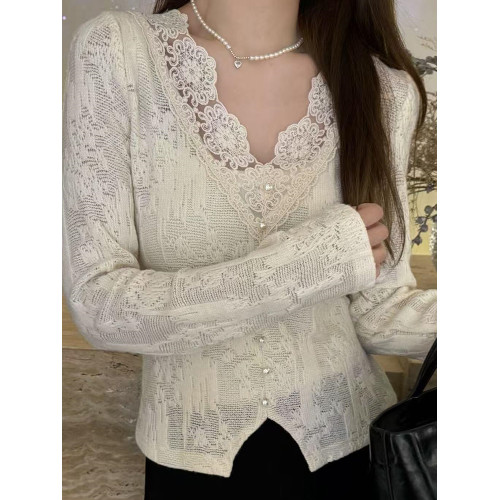 蕾絲衫法式上衣減齡通勤2026秋季長袖休閒別致設計感慵懶風打底衫 蕾絲衫法式上衣減齡通勤2026秋季長袖休閒別致設計感慵懶風打底衫