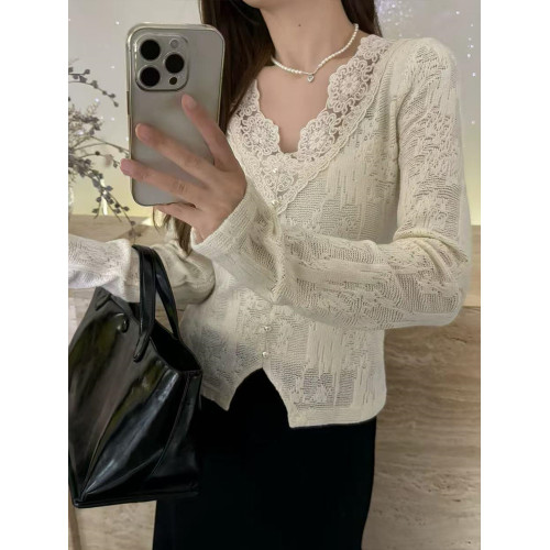 蕾絲衫法式上衣減齡通勤2026秋季長袖休閒別致設計感慵懶風打底衫 蕾絲衫法式上衣減齡通勤2026秋季長袖休閒別致設計感慵懶風打底衫