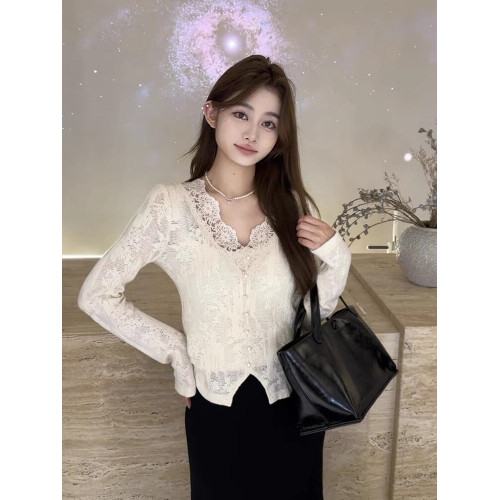 蕾絲衫法式上衣減齡通勤2026秋季長袖休閒別致設計感慵懶風打底衫 蕾絲衫法式上衣減齡通勤2026秋季長袖休閒別致設計感慵懶風打底衫