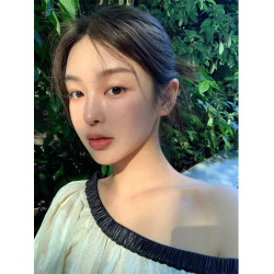 Turn right/陳大腿 氣質空氣感微透蕾絲印花一字領罩衫T恤女秋季