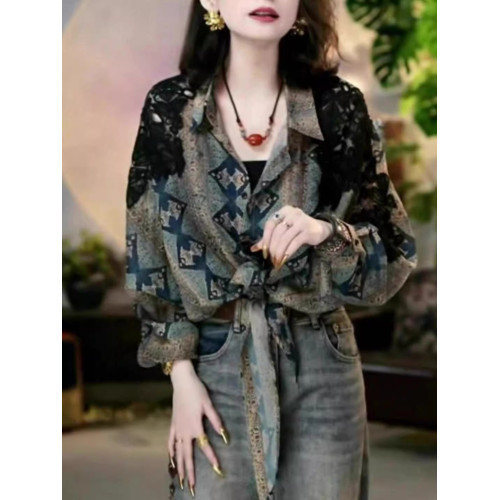 春季新款大碼女裝復古民族風印花襯衫女設計感小衆寬鬆顯瘦上衣 春季新款大碼女裝復古民族風印花襯衫女設計感小衆寬鬆顯瘦上衣