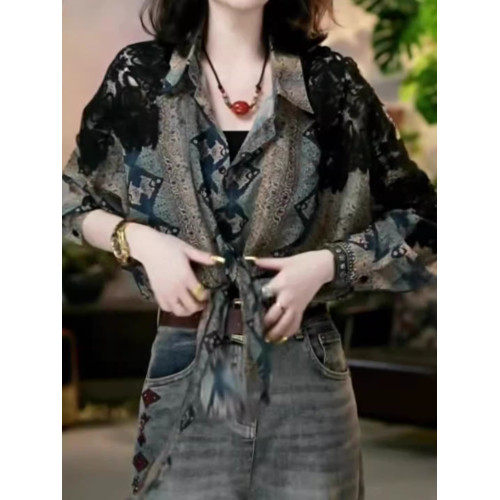 春季新款大碼女裝復古民族風印花襯衫女設計感小衆寬鬆顯瘦上衣 春季新款大碼女裝復古民族風印花襯衫女設計感小衆寬鬆顯瘦上衣