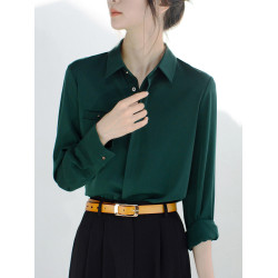 墨綠復古港風襯衫上衣女春裝新款設計感小衆曡穿修身時髦別致襯衣