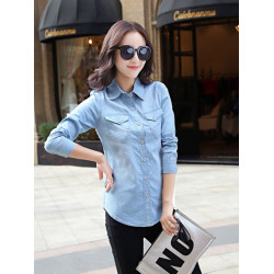 牛仔襯衫女士2026春秋新款內搭曡穿修身打底襯衣法式別致上衣外套