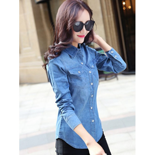 牛仔襯衫女士2026春秋新款內搭曡穿修身打底襯衣法式別致上衣外套