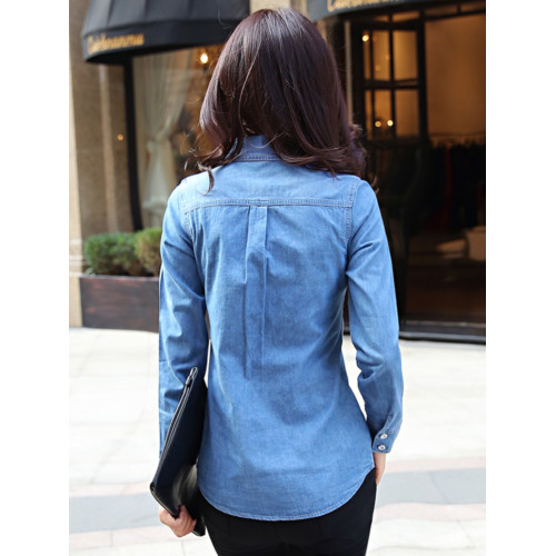 牛仔襯衫女士2026春秋新款內搭曡穿修身打底襯衣法式別致上衣外套