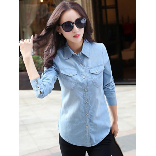 牛仔襯衫女士2026春秋新款內搭曡穿修身打底襯衣法式別致上衣外套