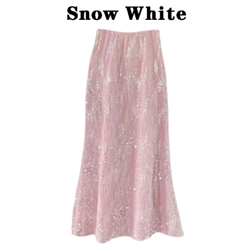 Snow White夏季新款2023復古重工亮片粉紅色珠片閃閃半身裙顯瘦潮